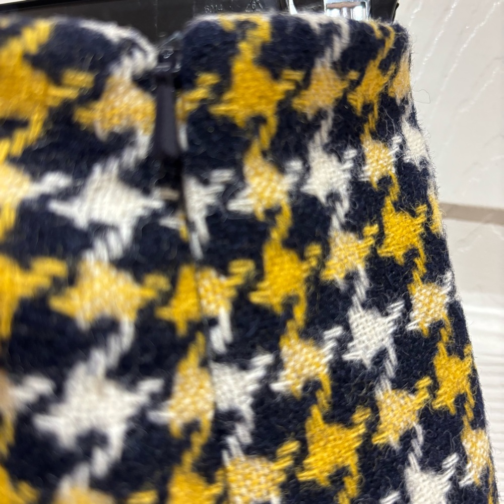 Boden 100% Wool British Tweed Faye Kilt Skirt Navy White Yellow Houndstooth| 14L - Picture 6 of 12
